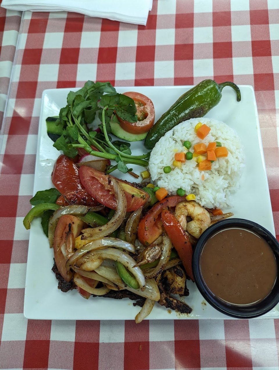 Carne Asada Con Camarones